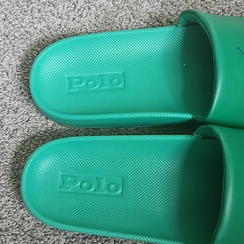 Ralph Lauren Polo Men's Slides Green with Navy Horse Sz 12 Preowned